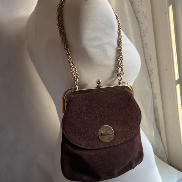 Chic Vintage purse By Triangle NY brown suede gold tone - mod look - Picture 15 of 16